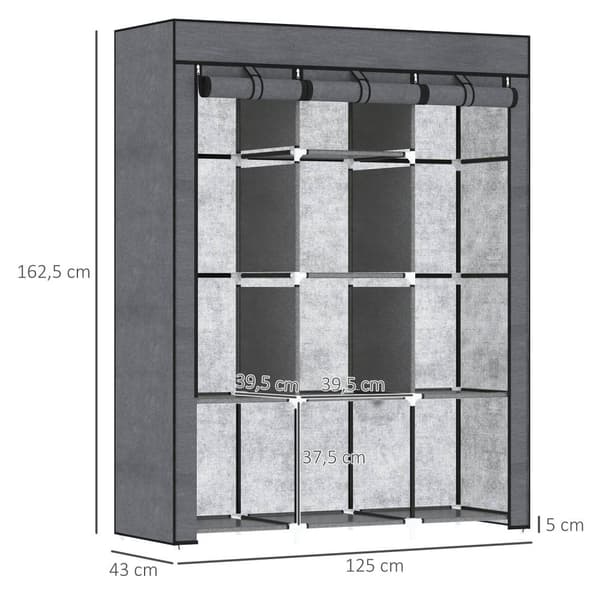 Rootz Fabric Garderobe Skab - Opbevaringsløsning - Arrangør - Støvbeskyttelse - 125 cm x 43 cm x 162,5 cm