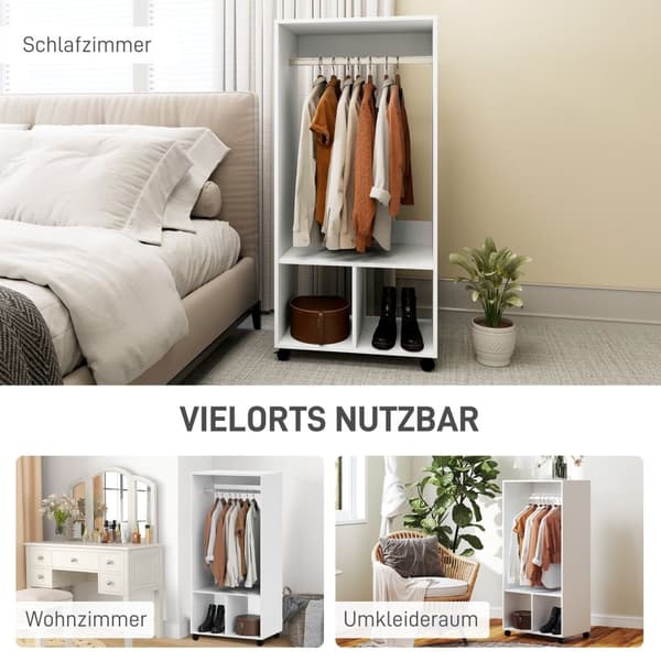 Rootz Mobile Garderobe - Tøjopbevaringsarrangør - Hvid skab - Nem mobilitet - 60 cm x 40 cm x 127 cm
