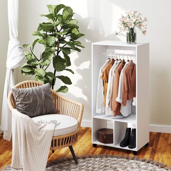 Rootz Mobile Garderobe - Tøjopbevaringsarrangør - Hvid skab - Nem mobilitet - 60 cm x 40 cm x 127 cm