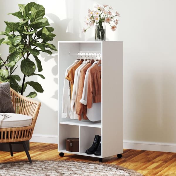 Rootz Mobile Garderobe - Tøjopbevaringsarrangør - Hvid skab - Nem mobilitet - 60 cm x 40 cm x 127 cm
