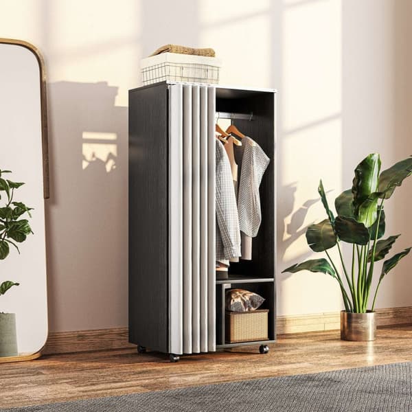 Rootz Mobile Garderobe med gardin - bærbart skab - tøjskinne - let mobilitet - 60 cm x 40 cm x 128 cm