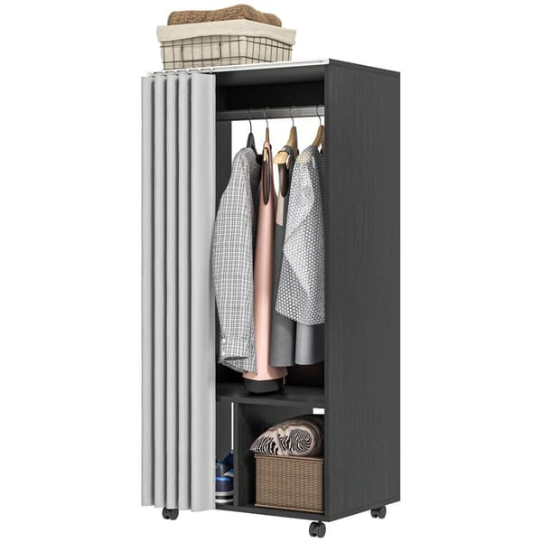 Rootz Mobile Garderobe med gardin - bærbart skab - tøjskinne - let mobilitet - 60 cm x 40 cm x 128 cm