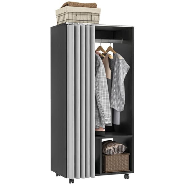 Rootz Mobile Garderobe med gardin - bærbart skab - tøjskinne - let mobilitet - 60 cm x 40 cm x 128 cm
