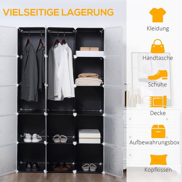 Rootz Vertical DIY garderobe - Storage Organizer - Closet Unit - Holdbar Plastic & Metal - 111x47x183cm - Tilpaselig, robust ramme, let samling