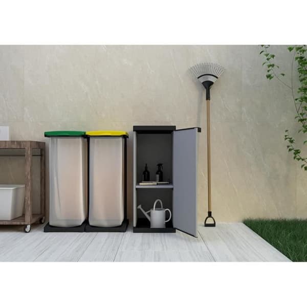 Adventa Armoire i PVC- och PP-harts, 1 Dörr, 1 Hylla, modulärt system, Grå och Svart, Liten, 4 enheter