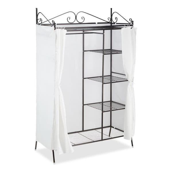 Relaxdays Metallgarderob COUNTRY 172x105x45 cm, Klädhängare med Överdrag i lantlig stil, Svart-Vit