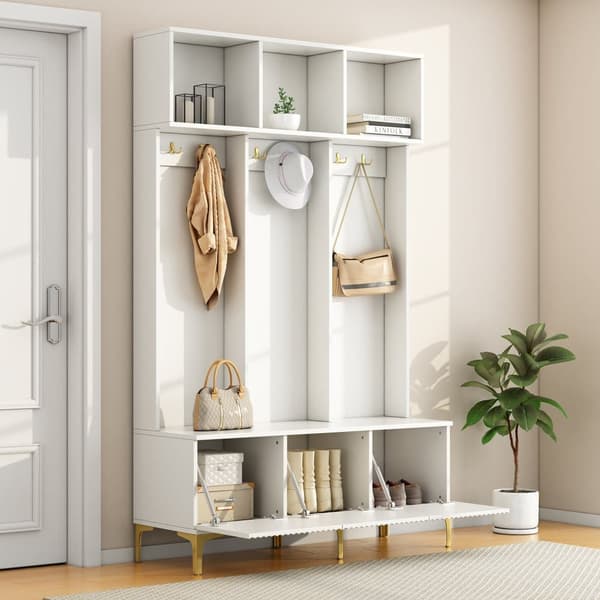 Moderne entrégarderobe - med knagerække og skohylde - hvid