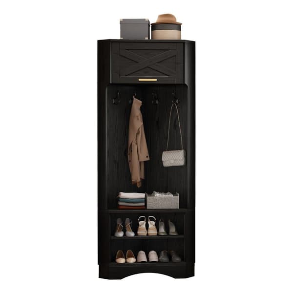 Garderobset med klädhängare – modern hallmöbel med 4 svarta krokar – 53x53x180 cm