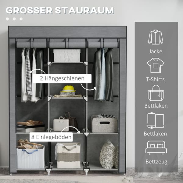 Stof Garderobe, 125x43x162.5 cm, Mørkegrå