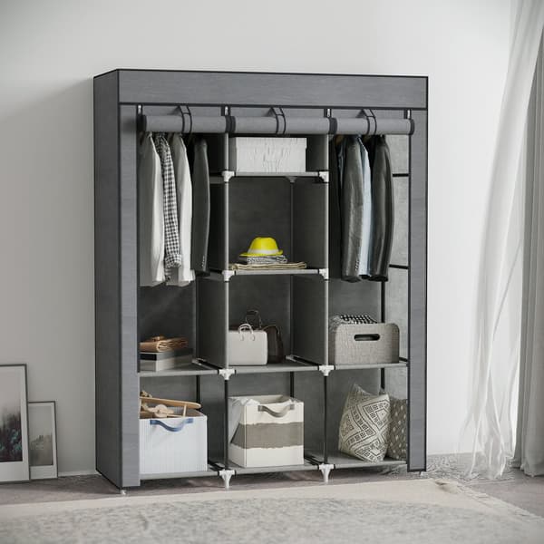 Stof Garderobe, 125x43x162.5 cm, Mørkegrå