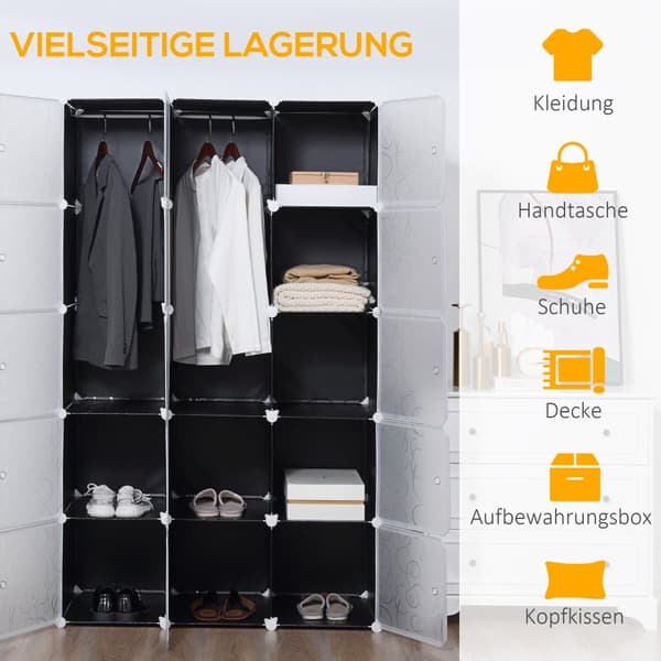 Gør-det-selv Garderobe, DIY-Würfelregal, 111x47x183 cm, Sort