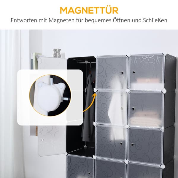 Gør-det-selv Garderobe, DIY-Würfelregal, 111x47x183 cm, Sort