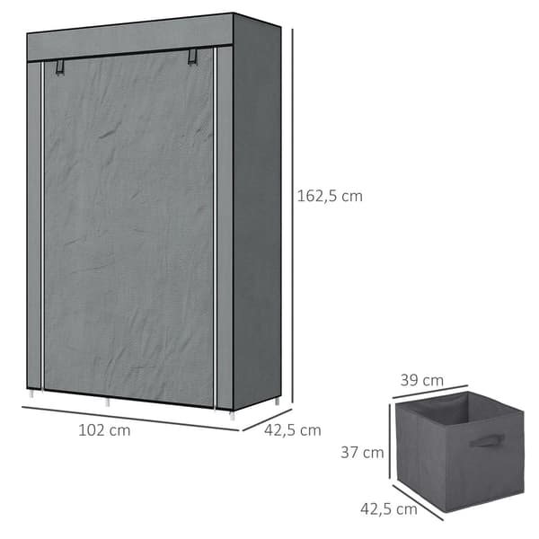 Stof Garderobe, 102x42.5x162.5 cm, Mørkegrå