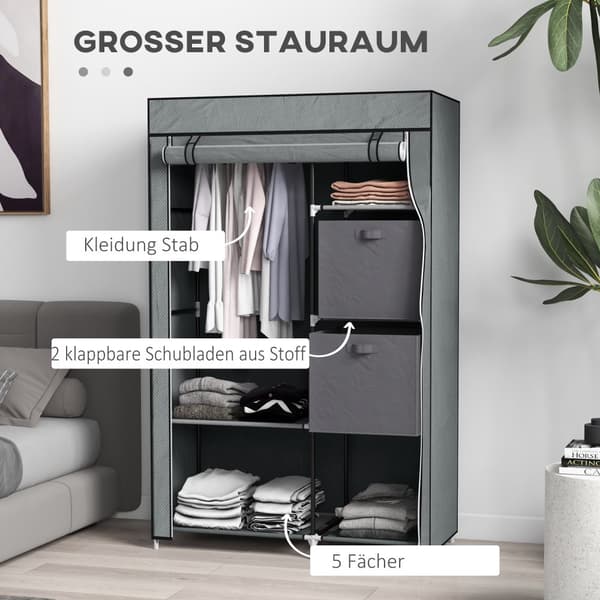 Stof Garderobe, 102x42.5x162.5 cm, Mørkegrå