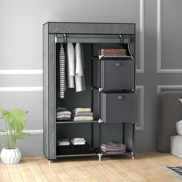 Stof Garderobe, 102x42.5x162.5 cm, Mørkegrå