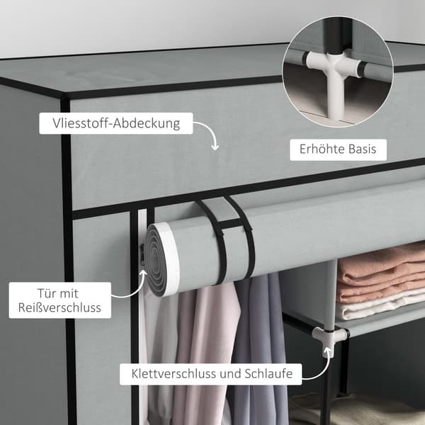 Stof Garderobe, 83x42.5x162.5 cm, Lysegrå