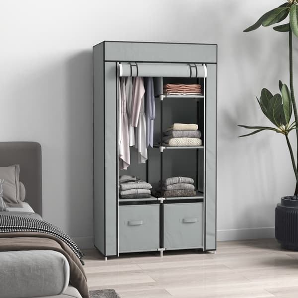 Stof Garderobe, 83x42.5x162.5 cm, Lysegrå