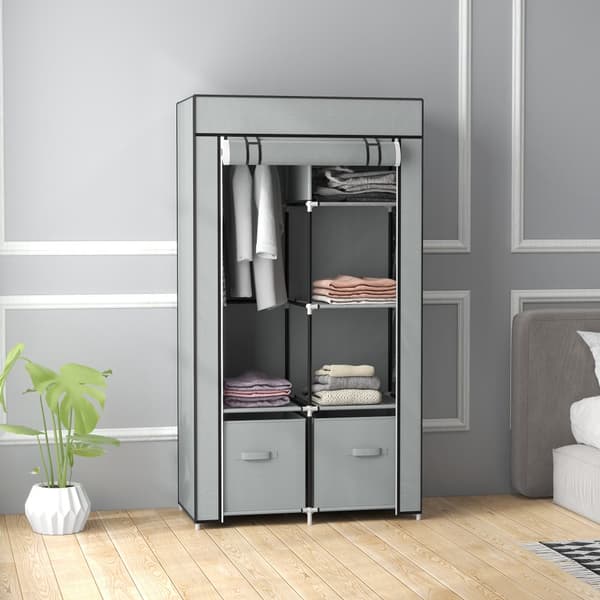 Stof Garderobe, 83x42.5x162.5 cm, Lysegrå