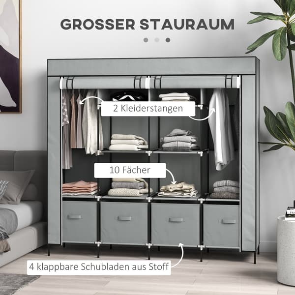 Stof Garderobe, 166x42.5x169.5 cm, Mørkegrå