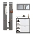 Miniatyrbild 5 av 11: Entrémöbelset - 1 spegel + 2 väggpaneler + 1 skoskåp - grå