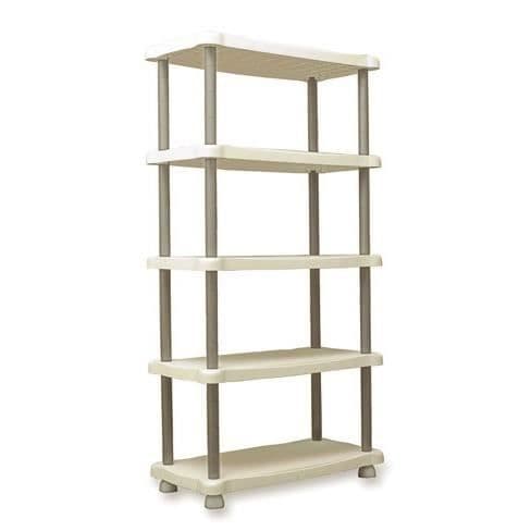 Förvaringshylla - PLASTIKEN - 5 hyllplan - Harts - 30 kg/hyllplan - H 184 x B 88 x D 44 cm - Beige och taupe