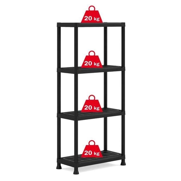 KETER modulær reol - Sort - 60 x 30 x 135 cm - 4 fugtbestandige hylder