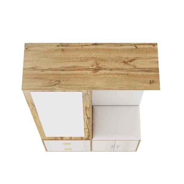 Garderobeskab 100x38x108,1 cm - Med spejl - Med skoskab - Med kroge og udtræksbøjler - Hvid + natur