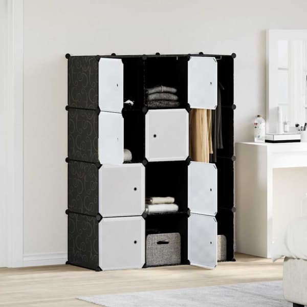 Modulär garderob 9 fack 37 x 115 x 150 cm svart och vit