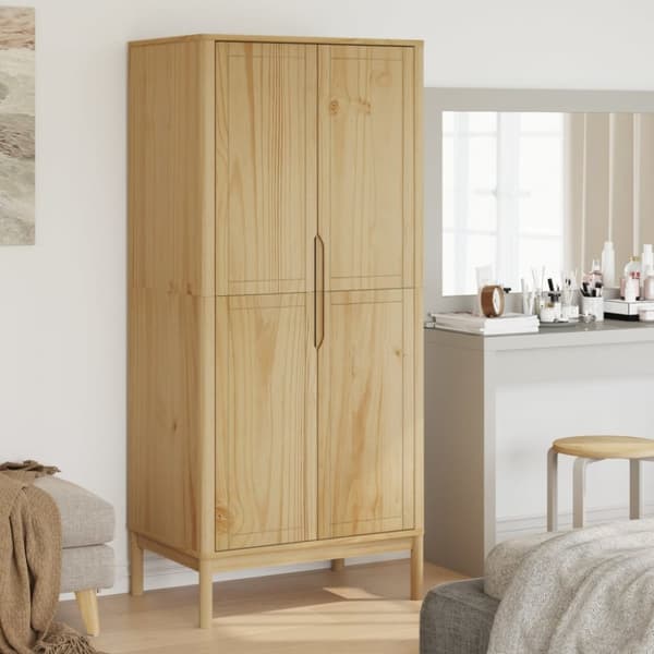 Klädskåp FLORO vaxat brun 77x53x171 cm massiv furu