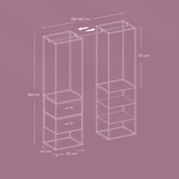 Kledingrek – 2 Lades – 4 Planken – Vintage Bruin