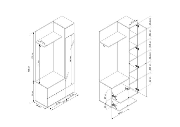 FURNLUX ETEISEN KAAPPI VIHREÄ VALKOINEN 90CM