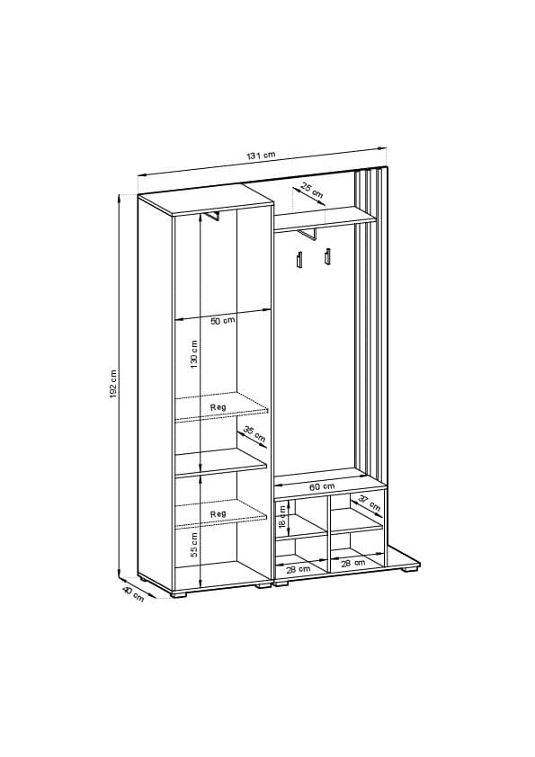 FURNLUX ENTRE SKAB NELLY EG & SORT 131CM