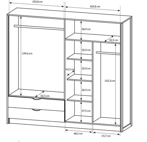 FURNLUX VAATEKAAPPI ARDEN MUSTA 220CM