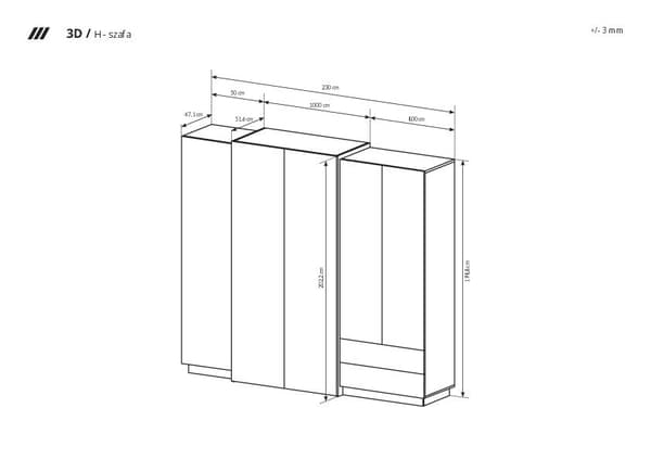 FURNLUX VAATEKAAPPI 3D VALKOINEN & KULTA 230CM