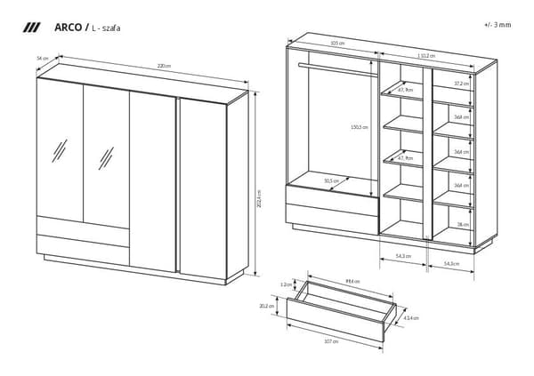 FURNLUX VAATEKAAPPI ARCADE VALKOINEN 220CM