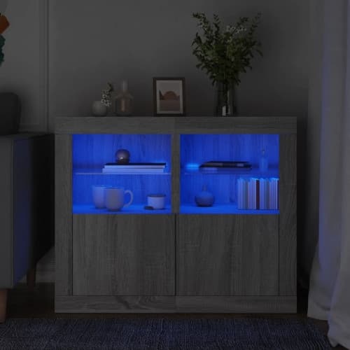 Sängbord med LED-lampor 2 st grå sonoma konstruerat trä
