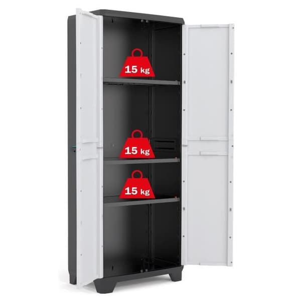 KETER LINEAR højskab - Sort / Grå - 68 x 39 x 173 cm - 3 justerbare hylder - Låsbar