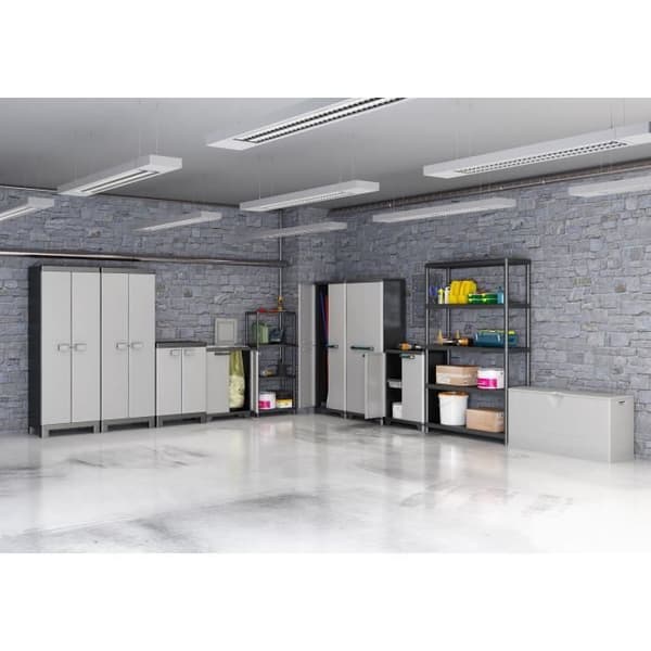 KETER LINEAR højskab - Sort / Grå - 68 x 39 x 173 cm - 3 justerbare hylder - Låsbar