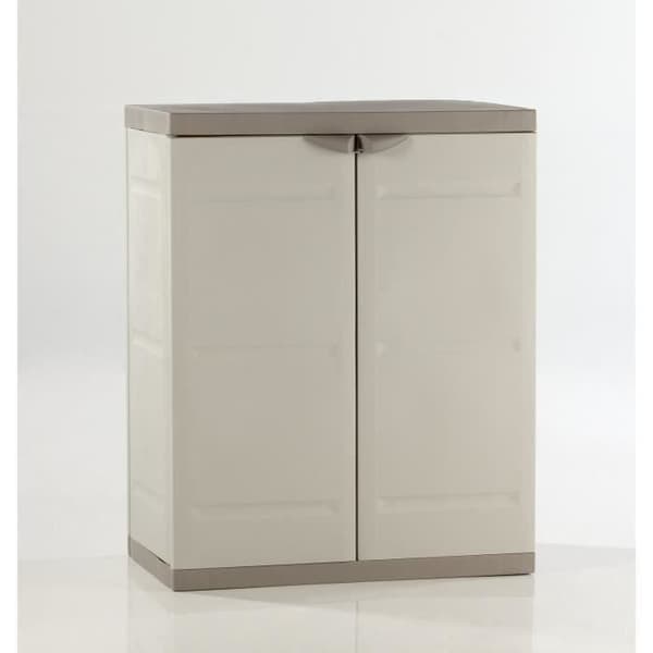 TITANIUM PLASTIKEN Lavt skab med 2 døre og hylder B70 x D44 x H88 cm Beige og taupe TITANIUM serie Indendørs/Udendørs