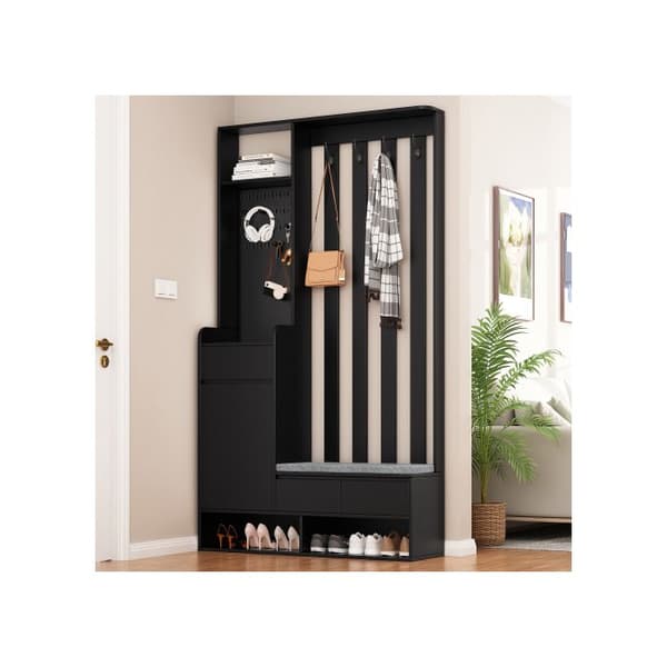 Entréhall med vadderad förvaringsbänk, modern entréhall med 4 krokar H180/B100/T35 cm