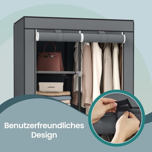 Rootz Fabric Garderobe - Tøjopbevaring - Rumarrangør - Maksimerer plads - 88 cm x 170 cm x 45 cm