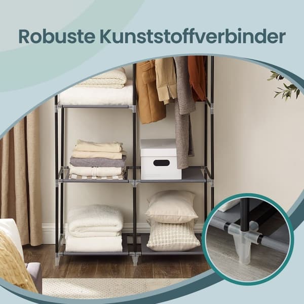 Rootz Fabric Garderobe - Tøjopbevaring - Rumarrangør - Maksimerer plads - 88 cm x 170 cm x 45 cm