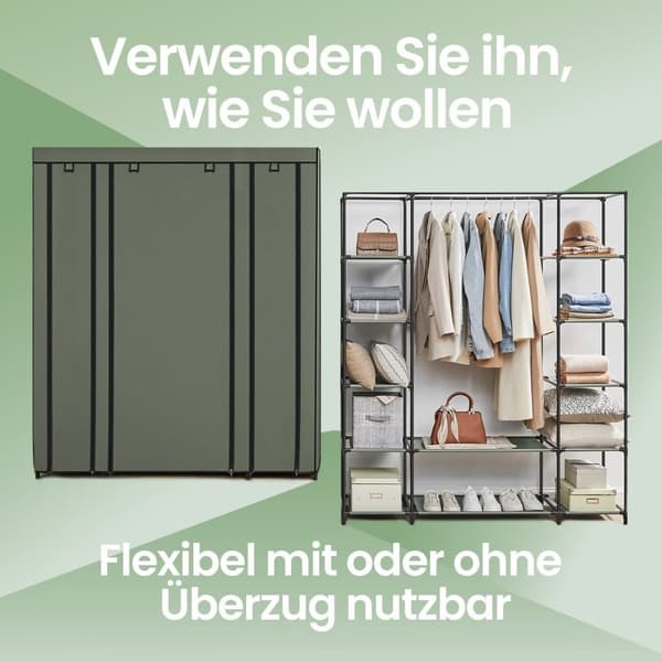 Rootz Fabric Garderobe Cabinet - Stof skab - Ikke -vævet opbevaring - Rumbesparende design - 45 cm x 150 cm x 175 cm