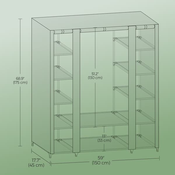 Rootz Fabric Garderobe Cabinet - Stof skab - Ikke -vævet opbevaring - Rumbesparende design - 45 cm x 150 cm x 175 cm