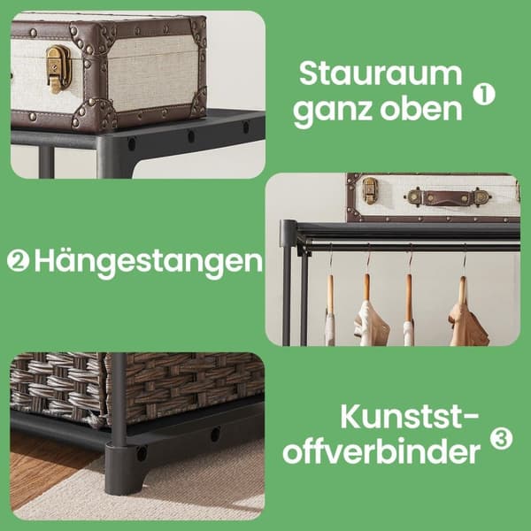 Rootz Garderobe tøjstativ - Beklædningsarrangør - Tøjbjælke - Holdbart stål & plast - 43x138x182cm - Lagringsløsning med høj kapacitet