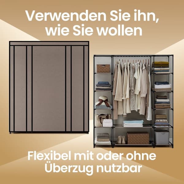 Rootz Garderob Fabric Cabinet - Lagringsenhet - Klädarrangör - Hållbar fleece -beläggning - 45x150x175cm