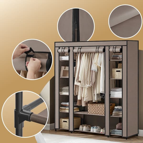 Rootz Garderob Fabric Cabinet - Lagringsenhet - Klädarrangör - Hållbar fleece -beläggning - 45x150x175cm