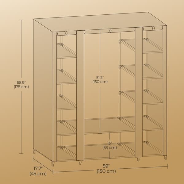 Rootz Garderob Fabric Cabinet - Lagringsenhet - Klädarrangör - Hållbar fleece -beläggning - 45x150x175cm