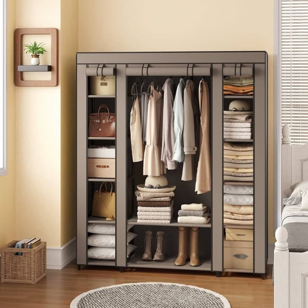 Rootz Garderob Fabric Cabinet - Lagringsenhet - Klädarrangör - Hållbar fleece -beläggning - 45x150x175cm
