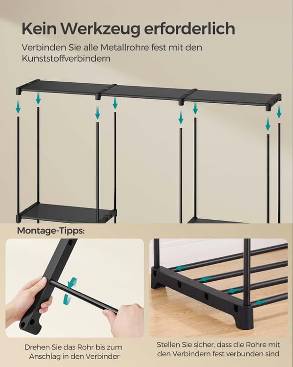 Rootz Garderobe Organizer - Tøjopbevaring - skabsløsning - holdbart ikke -vævet stof - 205 x 43 x 166 cm - sort